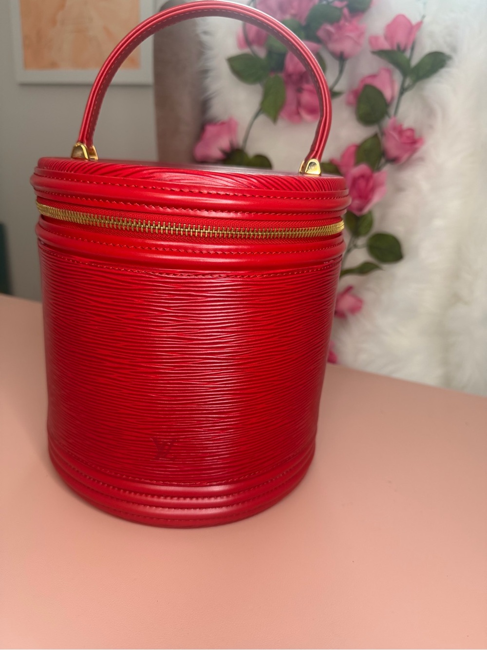 LOUIS VUITTON Castilian Red Epi Leather Cannes Cosmetic Vanity Bag